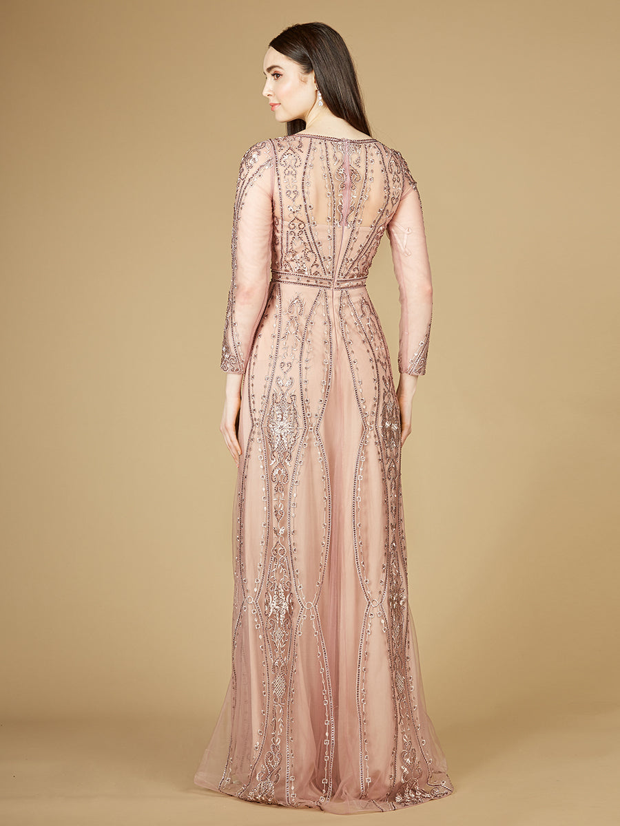 Lara 29788 - Long Illusion Sleeves, A-line Long Gown