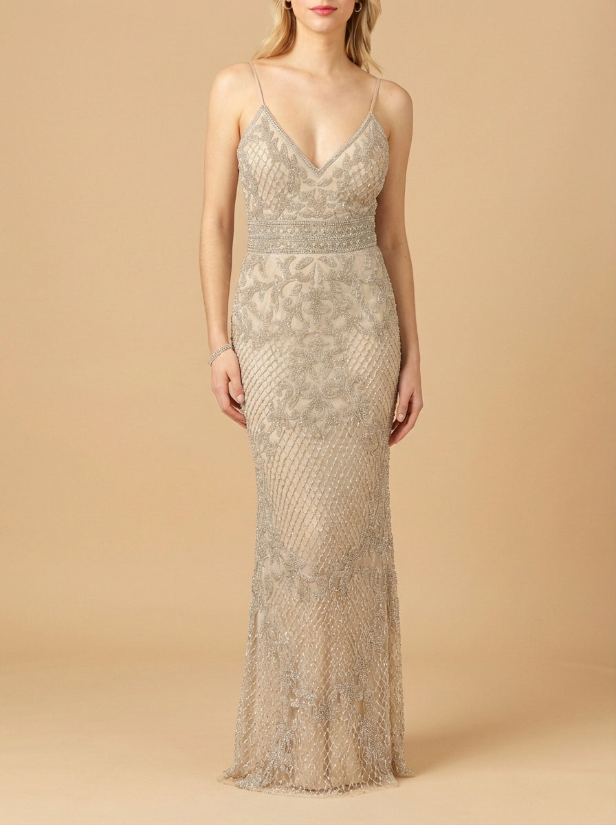 Body Con V-neck Beaded Dress - Lara 29904
