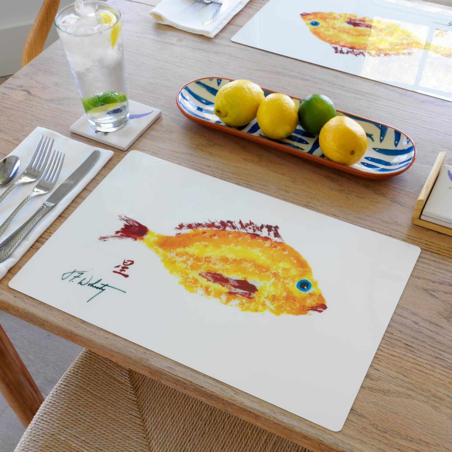 Yellow Red Scup Fish Placemat | Handmade placemat