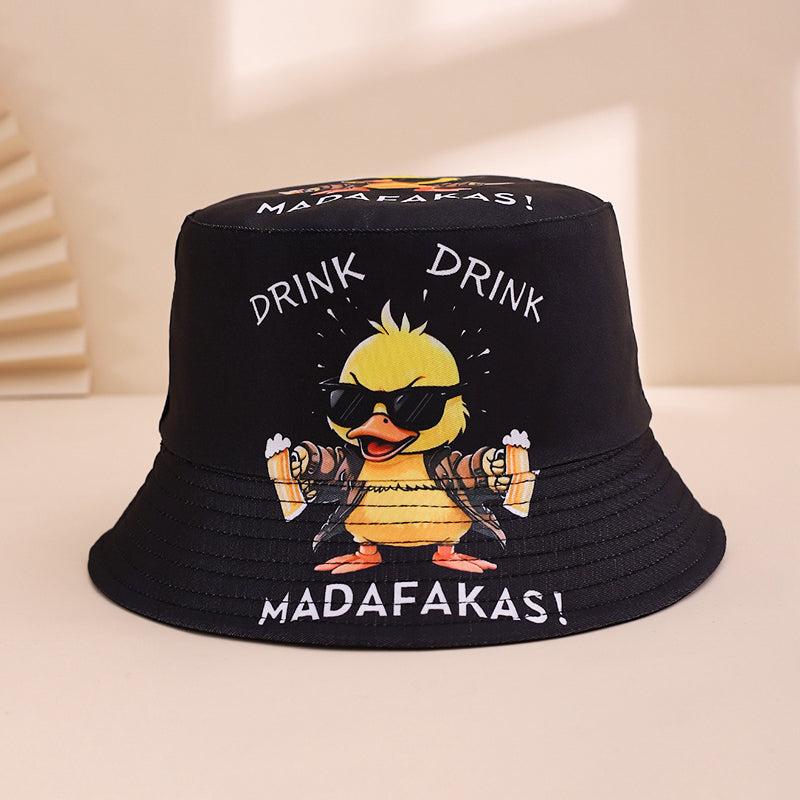 Men's And Women's Multi-purpose Printed Letter-shaped Yellow Duck Style Casual Fisherman Hat With Dual Sides, Suitable For Beer Festival Parties And Gatherings.