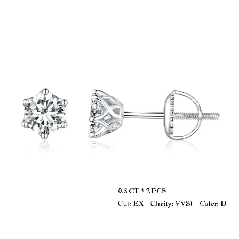 2Ct Moissanite Round Stud Earrings VVS1 D Color S925 Sterling Silver Screw Back