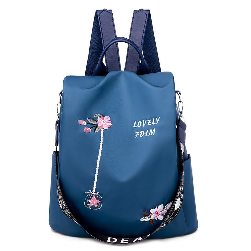 Cloth Backpack Female Embroidery Backpack Bag Nylon Anti-Theft Waterproof Women's Backpack Fashionable Anti-theft Women Backpacks Nice Print School Bag High Quality Large Capacity Backpack (
