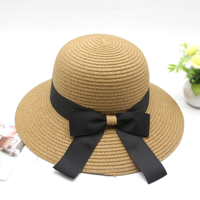 Summer Cap Black Ribbon Decorate Wavy Straw Hat For Girls Hat Kids Sun Cap Baby Beach Hats for Girls