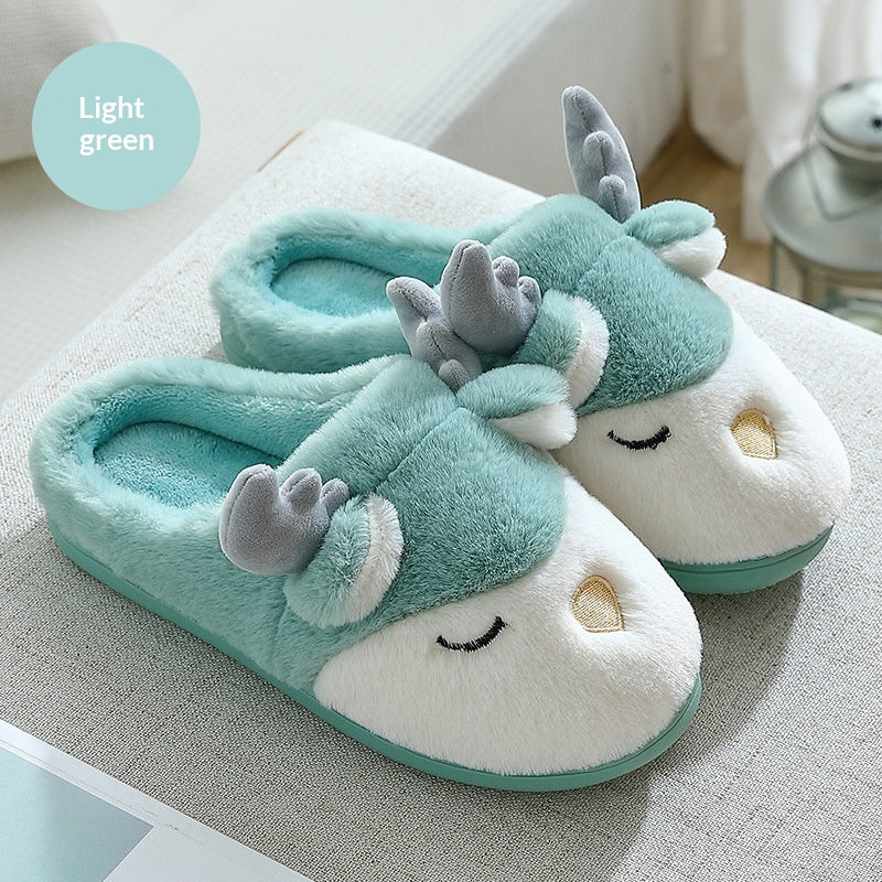 Women Winter Home Slippers Deer Elk Non-slip Soft Warm House Shoes Mens GIrs Indoor Bedroom Couples Floor Footwear Fuzzy House Slippers For Women Durable Furry Bedroom Slipper Lightweight And Non-Slip