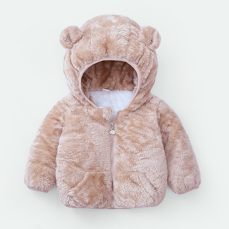 Modern Winter Fleece Children's Sweater Boys and Girls Hoodie Jacket Warm Baby Coat  With Bear Ears