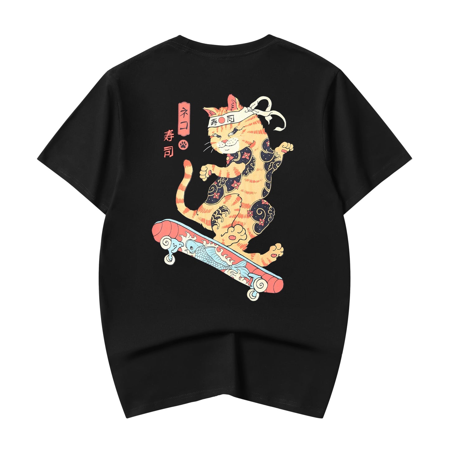 YeT019 T-shirt chat Neko en skateboard