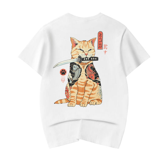 YeT014 Samurai Schwertkunst Katzen-T-Shirt