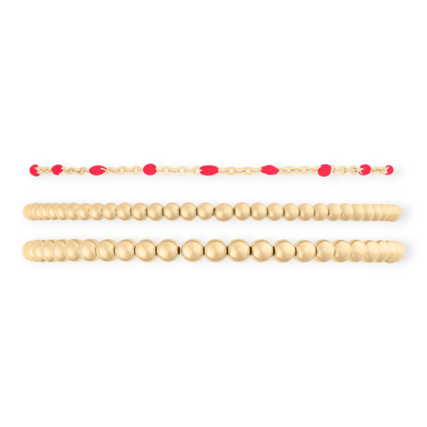 Red Daisy + Juno Bracelet Triple Stack (3+4mm)