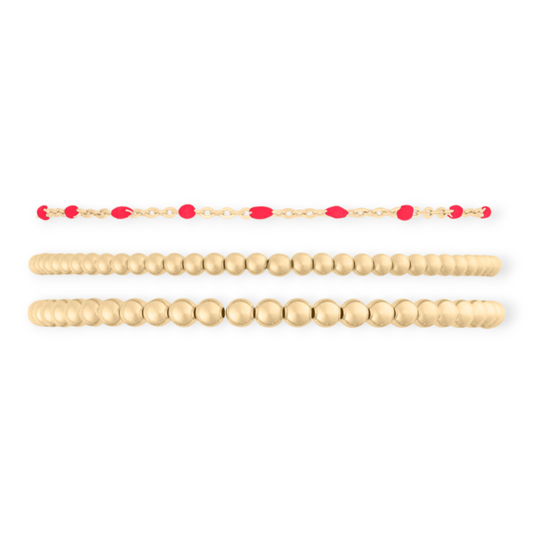Red Daisy + Juno Bracelet Triple Stack (3+4mm)