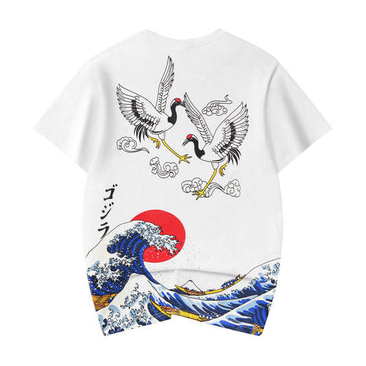 YeT028 T-shirt Grue et Vagues
