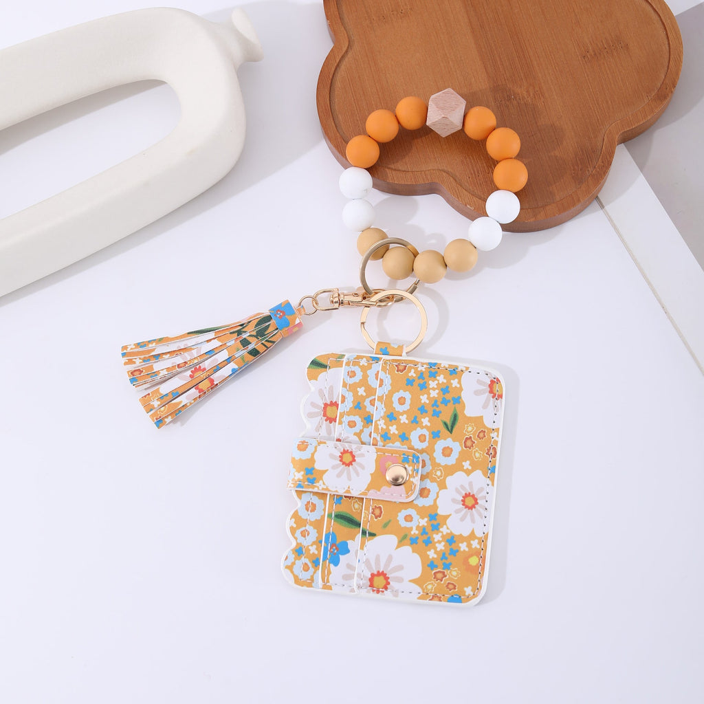 Printed Leather Wallet Keychain For Women