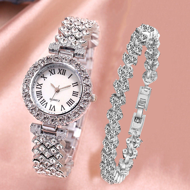 Fashionable Roman-Style Diamond-Encrusted Womens Watch