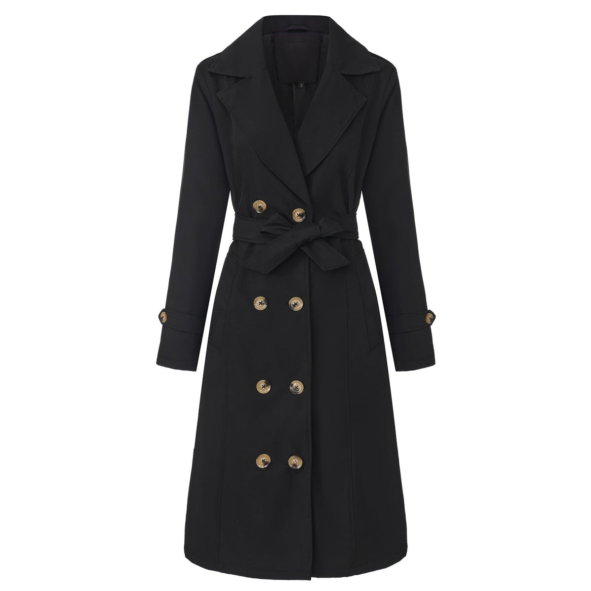 Casual Waist-cinching Long-length Elegant Womens Double-breasted Coat