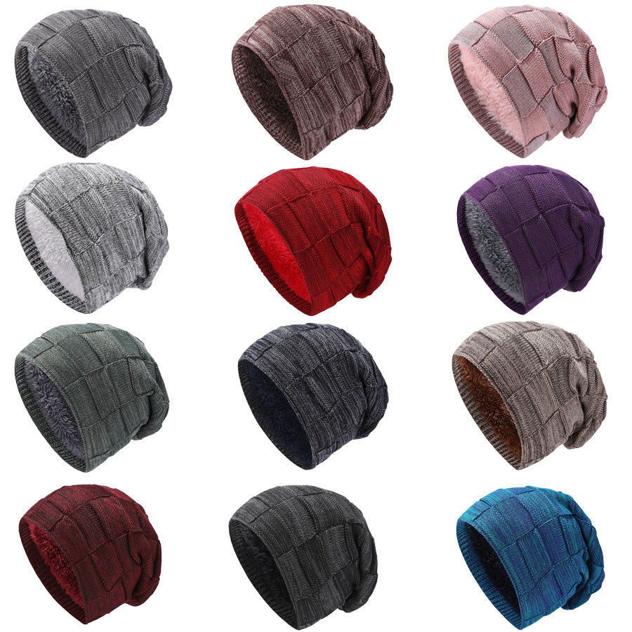 Mens Winter Knitted Hat Couples Style Warm Fleece-Lined Ear-Protecting Wool Cap