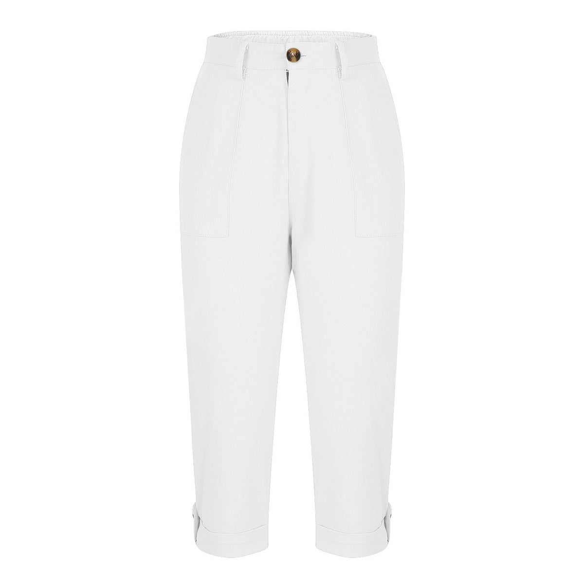 Womens Solid-color Buttoned Roll-up Capri Pants