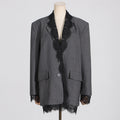 Lace-Panel Design Statement Long-Sleeve Structured Blazer For Women