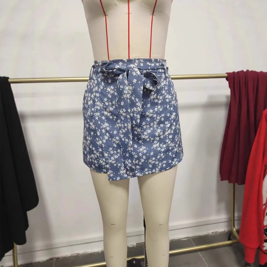 SpringSummer Floral Lace-Up High-Waisted Shorts