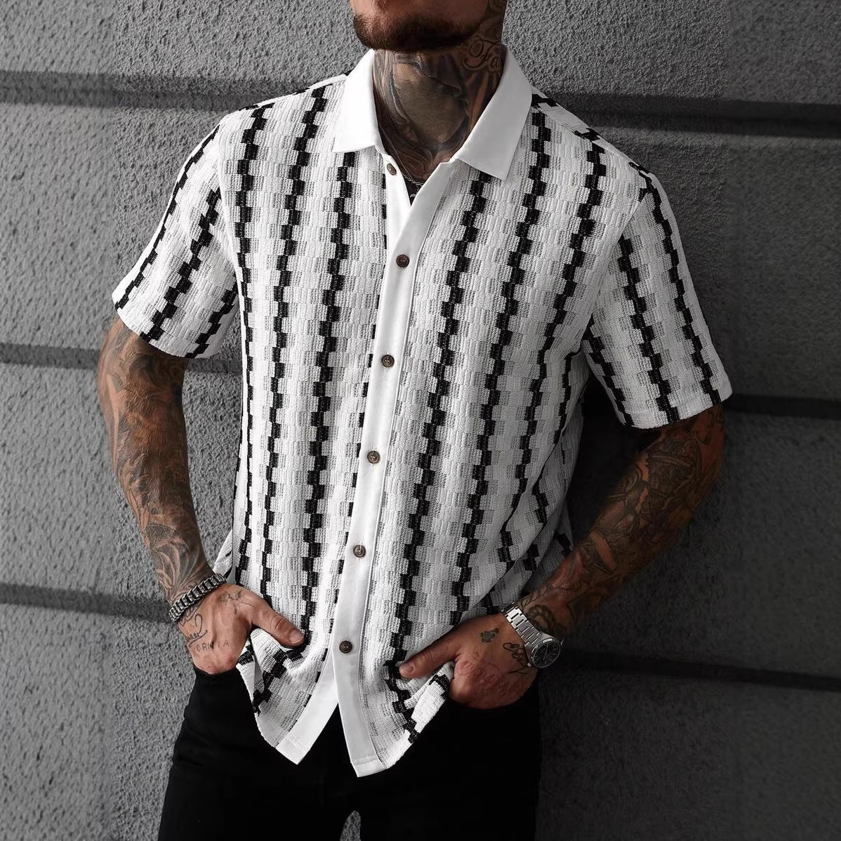 Men's Retro Plaid Knitted Short Sleeve