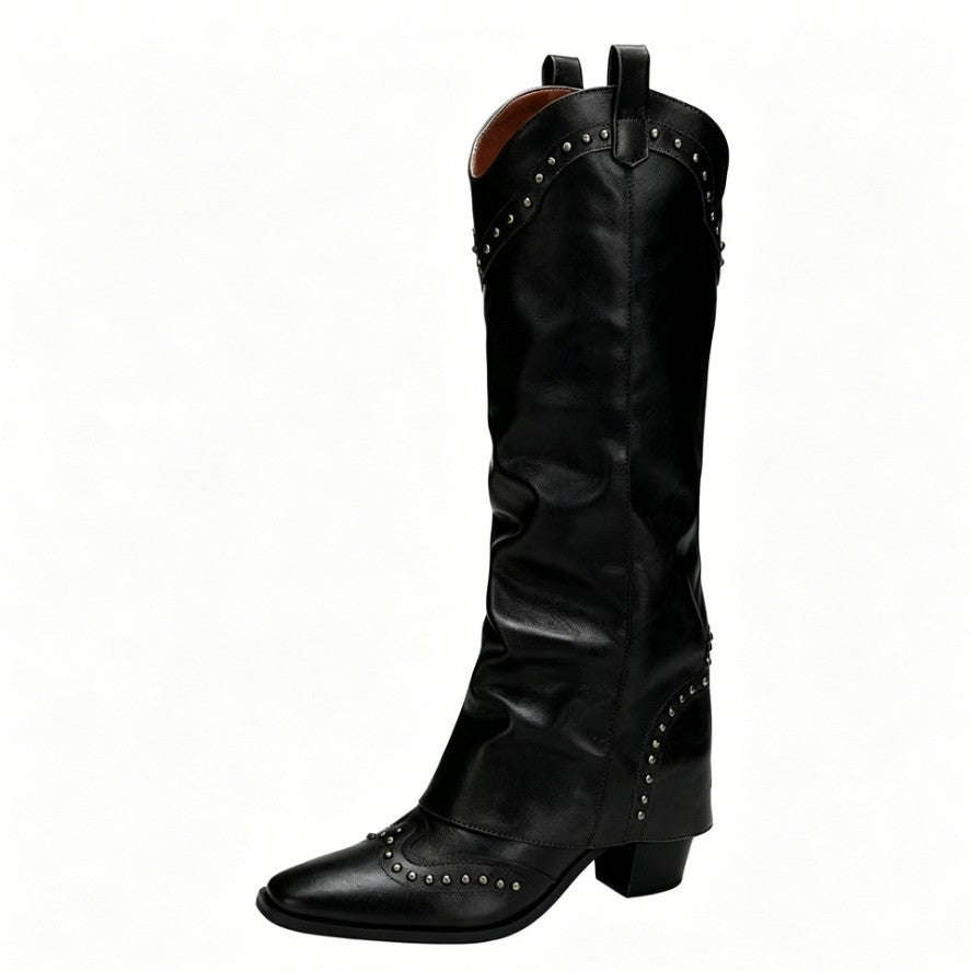 Retro Pointed-Toe Rivet Plus-Size Western Boots