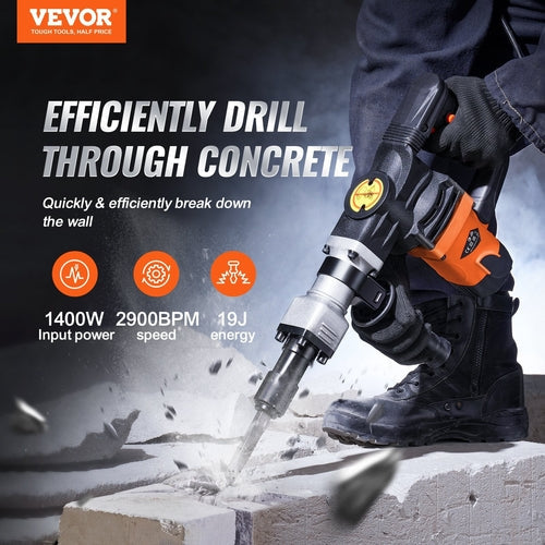 Demolition Jack Hammer Concrete Breaker 1400W Electric Hammer 2 Chisel