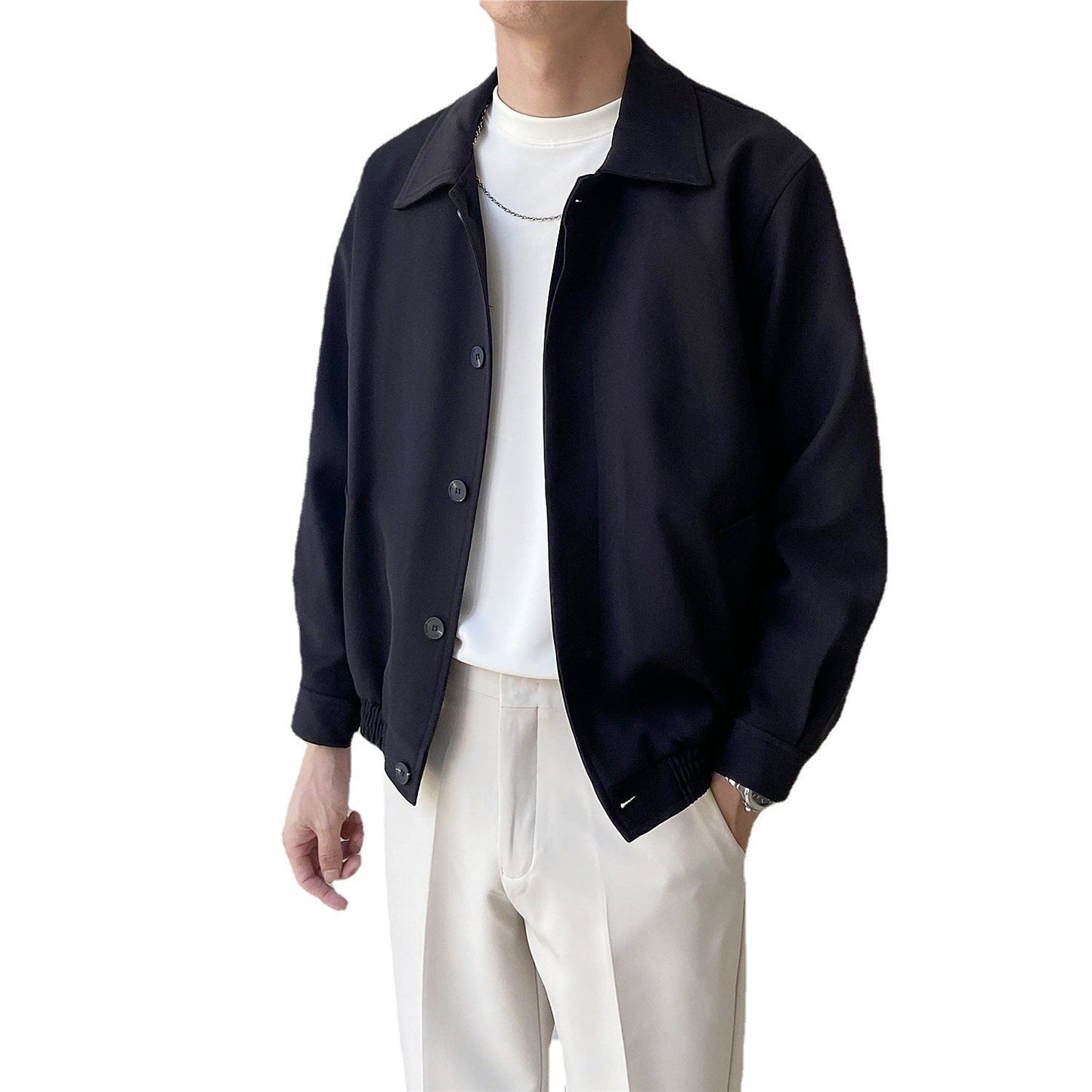 SpringAutumn Korean-style Mature Mens Clothing Loose-fitting Cropped Style
