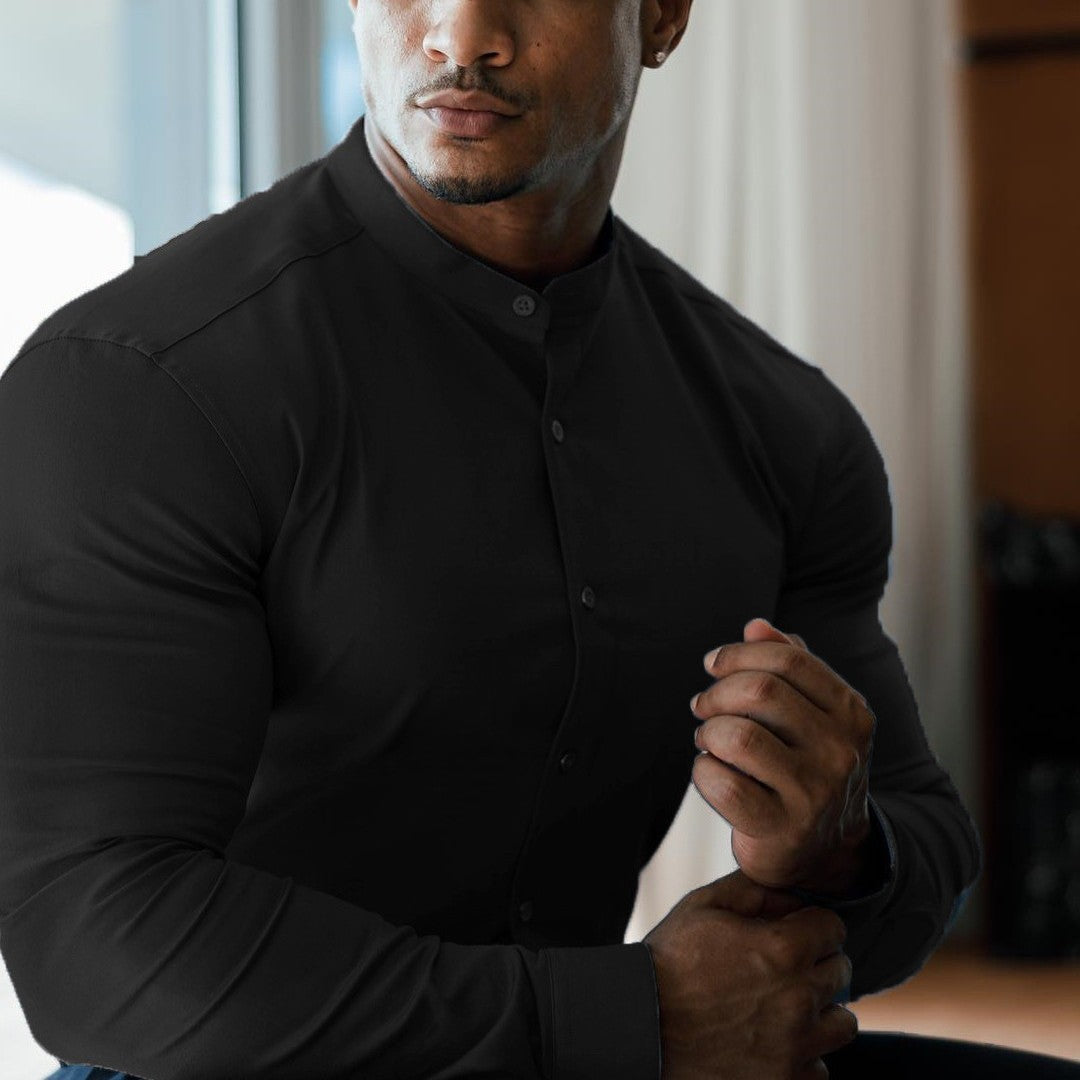 Solid-color Stand-collar Long-sleeve Fitness Sports Shirt