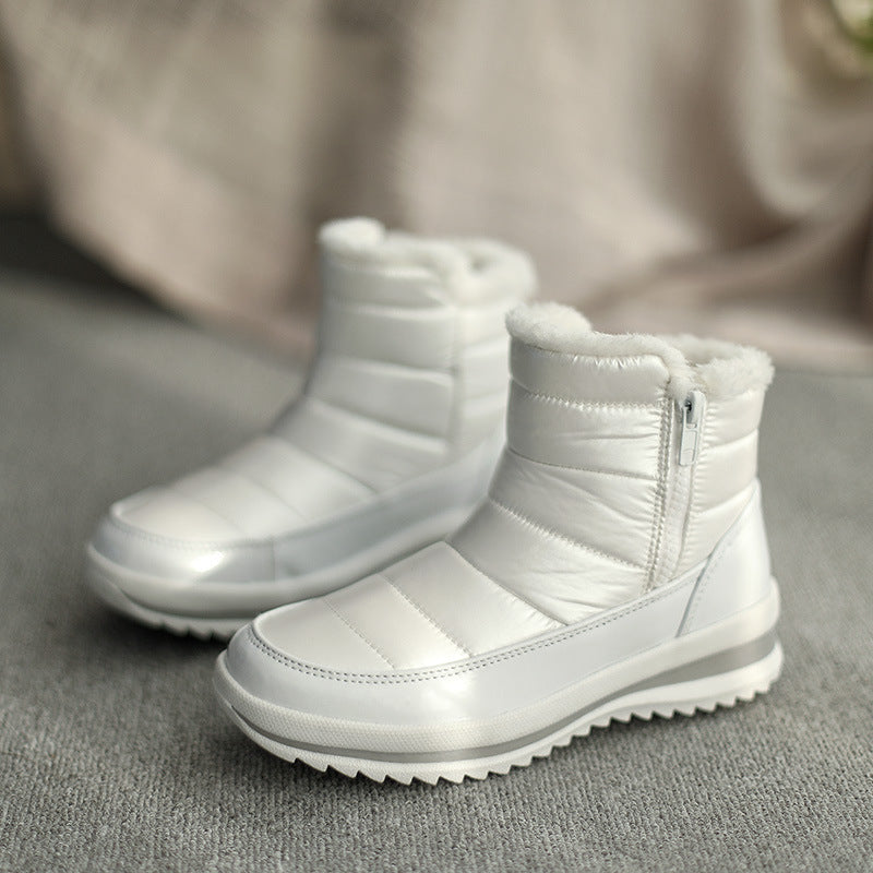 Plush-Lined Round-Toe Flat Short Winter Boots
