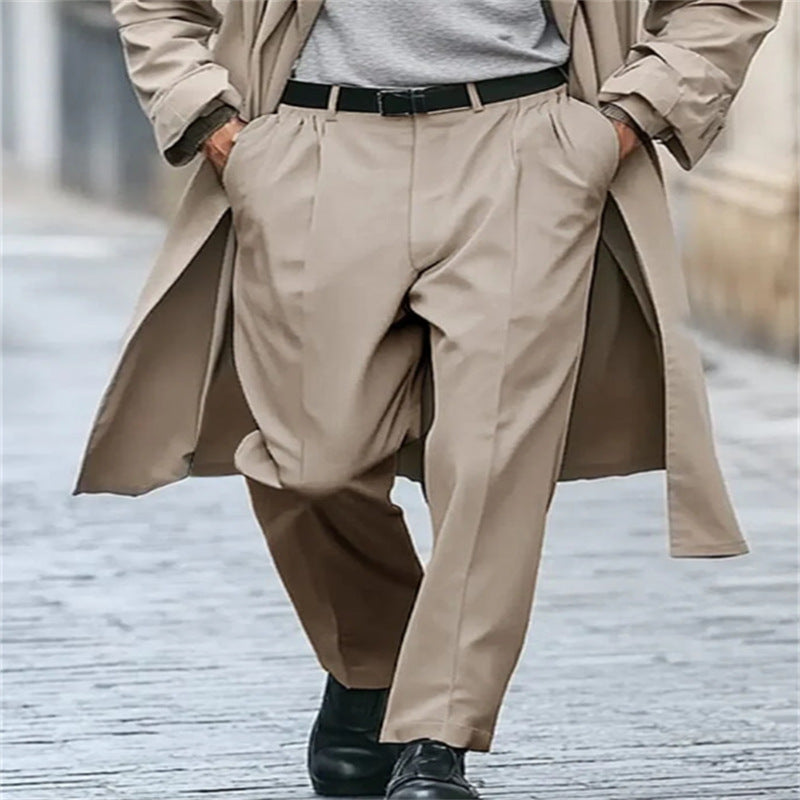 Mens Business Formal Solid-Color New-Style Outdoor Street-Style Straight-Leg Suit Trousers
