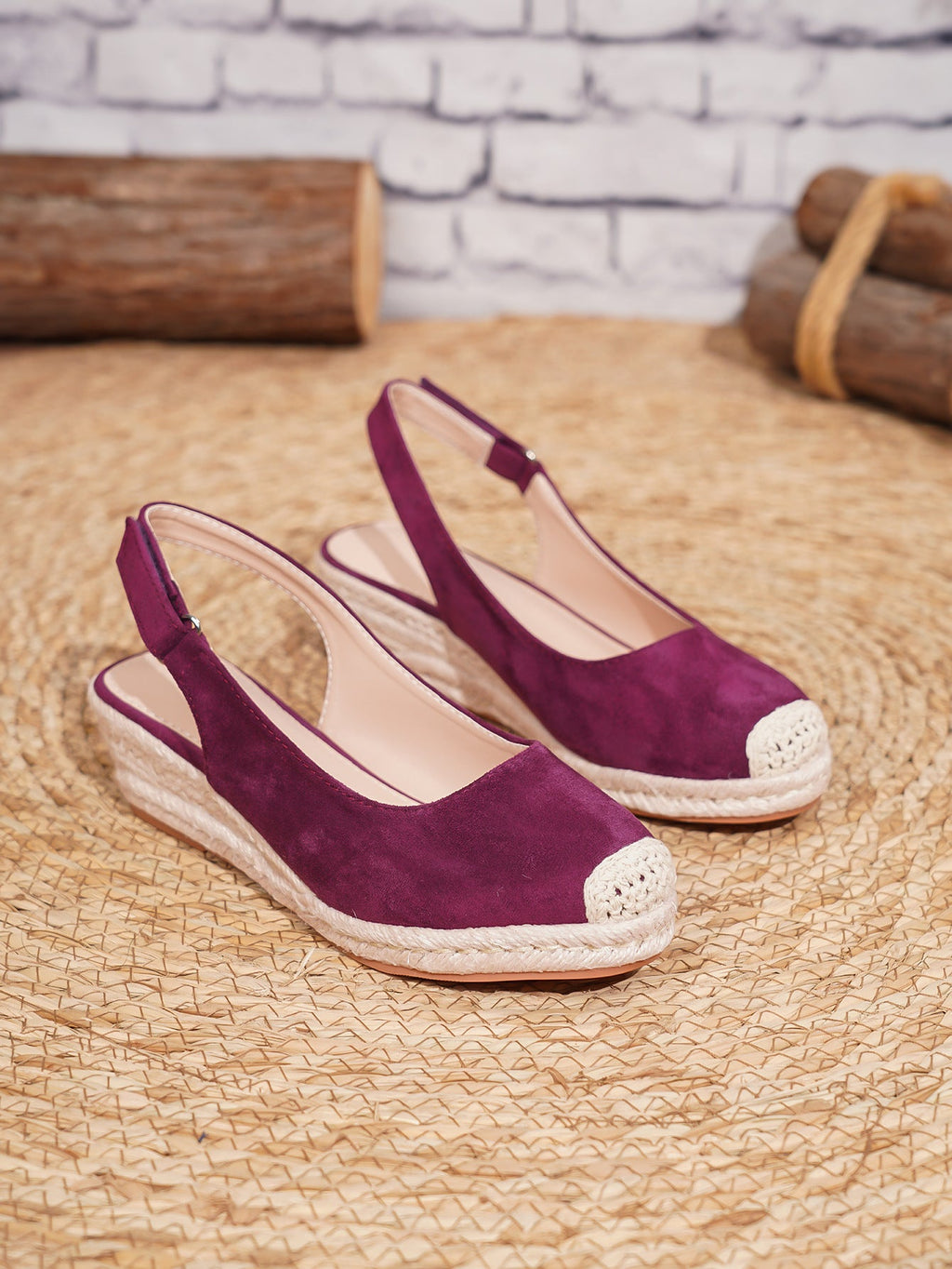 Retro Closed-toe Slingback Wedge Womens Shoes Straw-woven