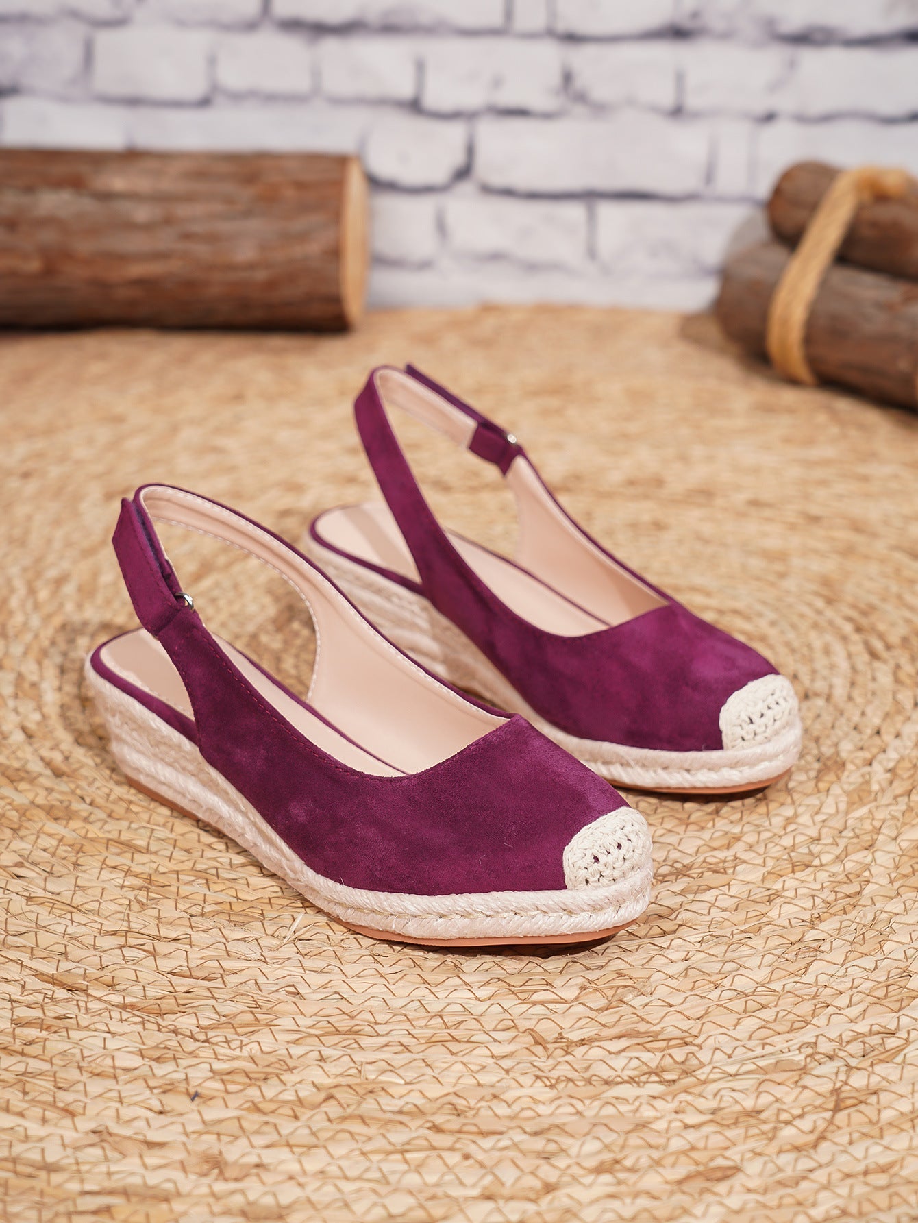 Retro Closed-toe Slingback Wedge Womens Shoes Straw-woven