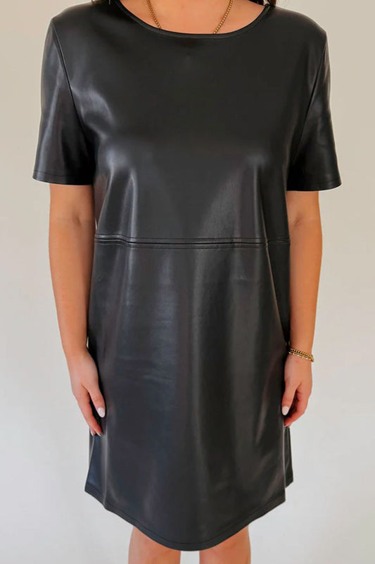 Black Round Neck Short Sleeve Mini Dress Basic Style Dress For Women Simple Style Dress