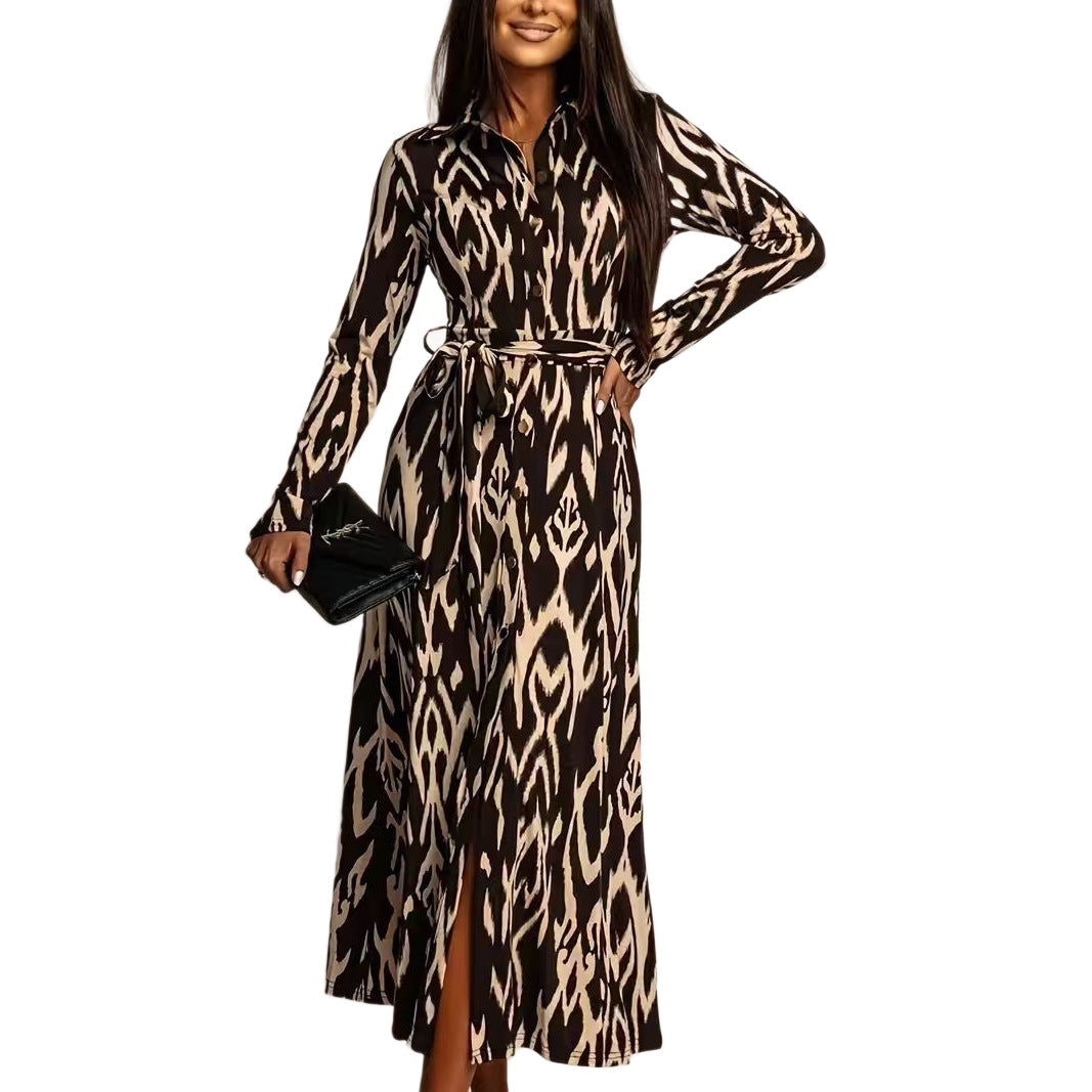 Womens Leopard-print Long-sleeve Dress With Tie-detail