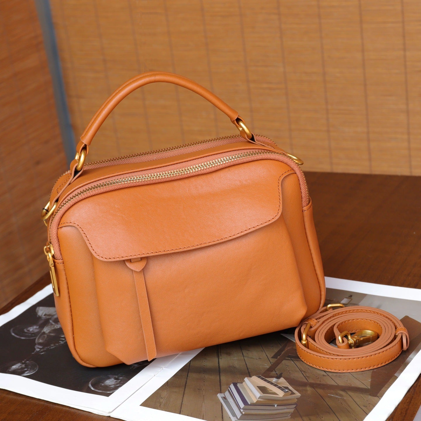 Simple Top-Grain Leather Women's Bag, Commuter Versatile Small Square Bag, Large Capacity Shoulder Bag, High-End Light Luxury Handbag