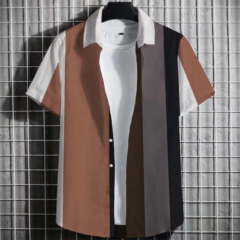 Color Simple Striped Men's 3D Printing Short Sleeve