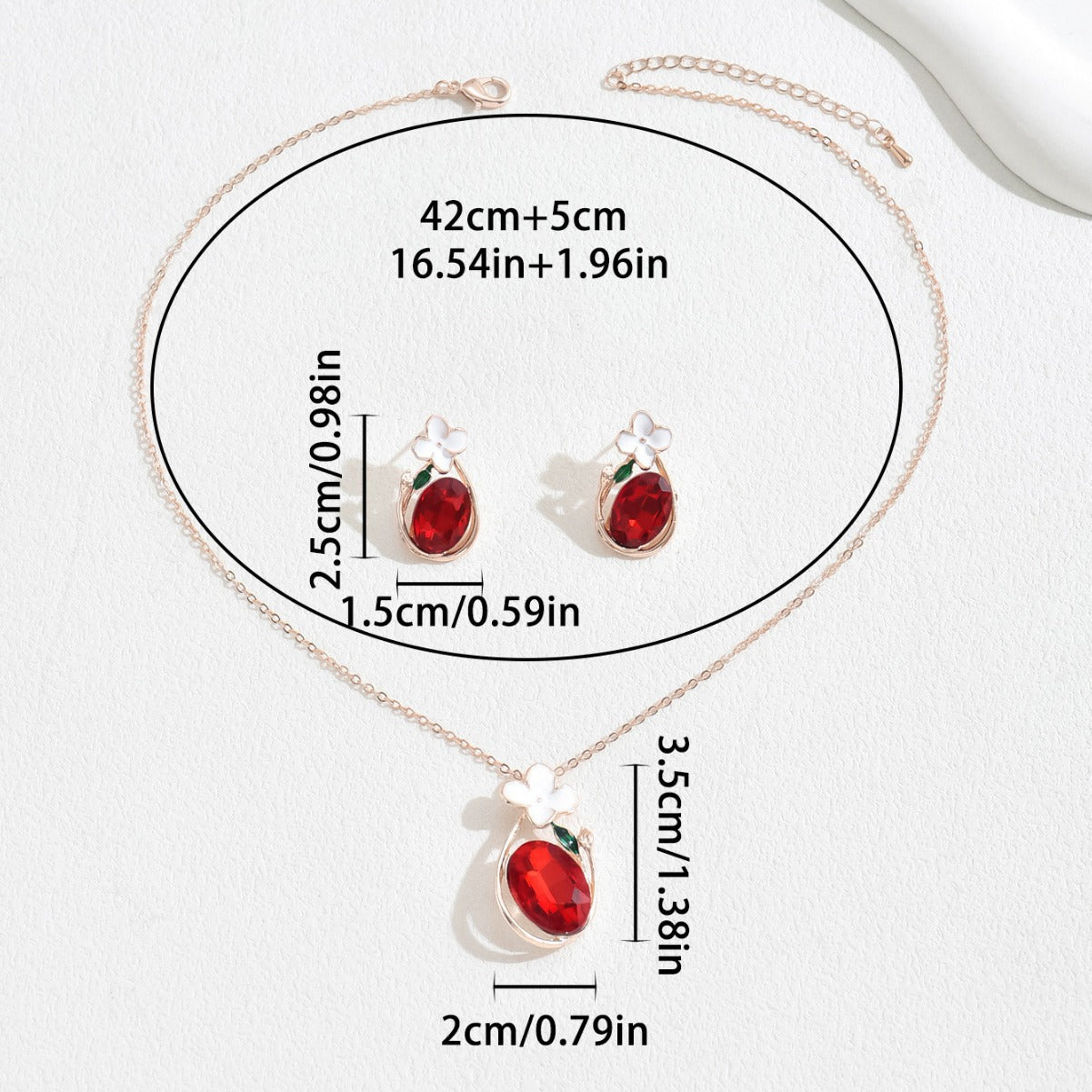 Sweet Dainty Pastoral Korean Women Jewelry Set, Unique Floral Design Inlaid Cubic Zirconia, Matching Earrings & Clavicle Chain