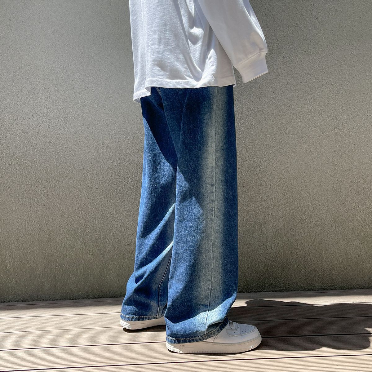 High-end Wide Leg Slimming Motorcycle Stitching Jeans