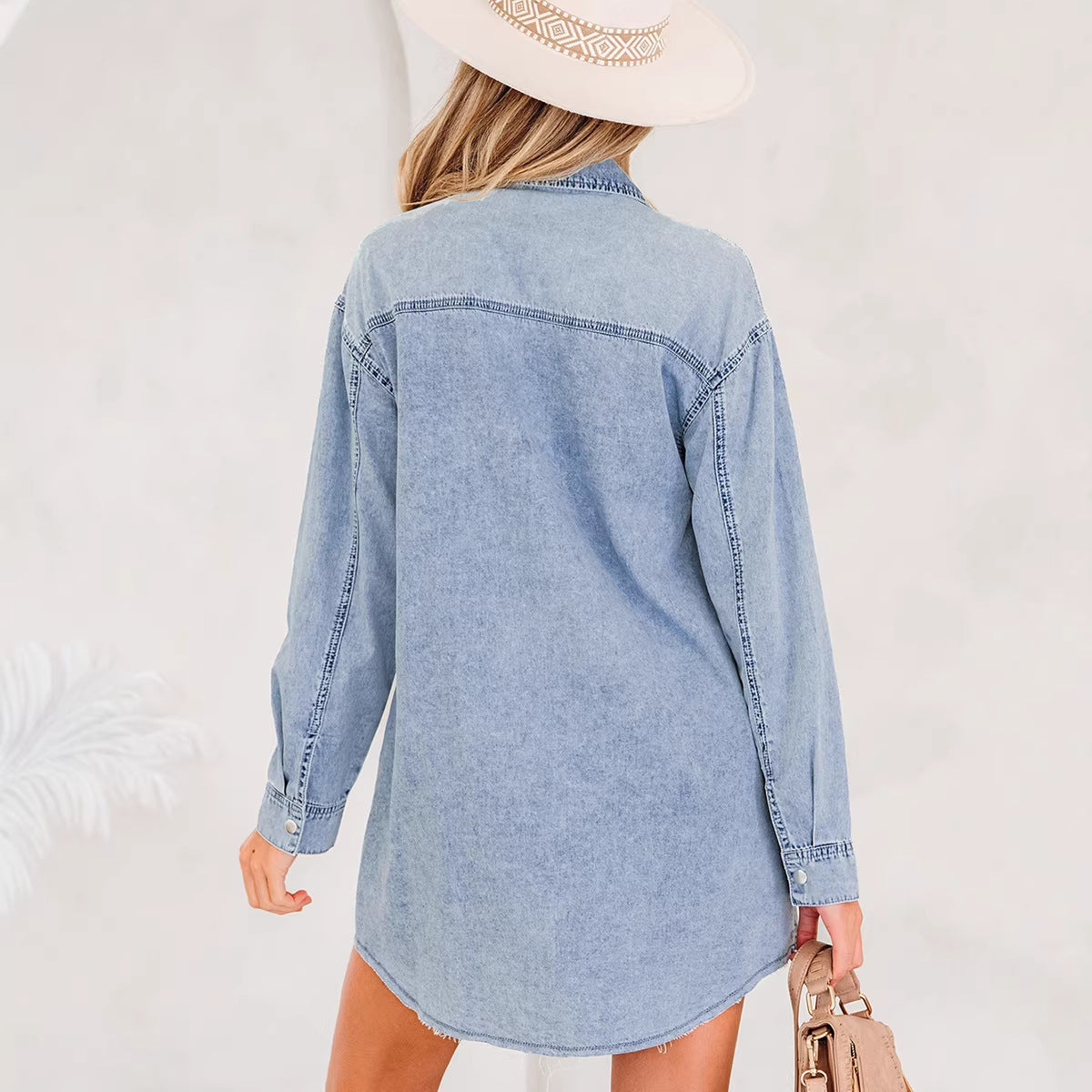 Multi-button Long-sleeve Denim Skirt Relaxed-fit Short Skirt