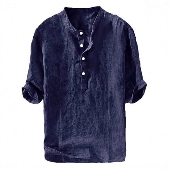 Mens Short-sleeved Loose-fit Linen Shirt