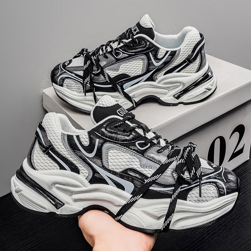 European Style Men's Shoes, New Spring & Autumn Arrivals, High-End Mesh Casual Athletic Sneakers, Thick Sole Height-Boost Trendy Dad Shoes