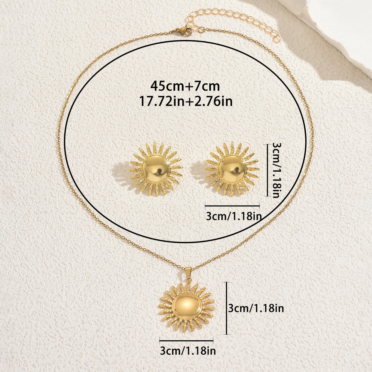 Cross-border European American Women Floral Jewelry Set, Unique Metal Sunflower Design Pendant Necklace And Matching Earrings Daily Accessories For Ladies