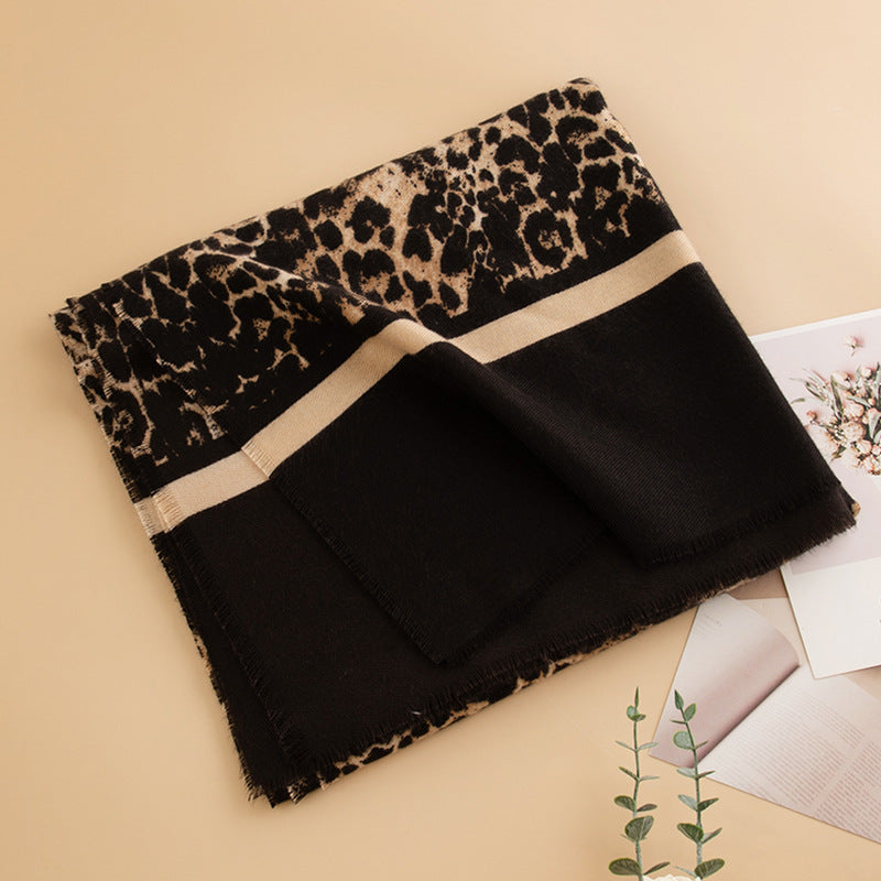 Leopard Print Artificial Cashmere Scarf Women's Warm Scarf Winter
