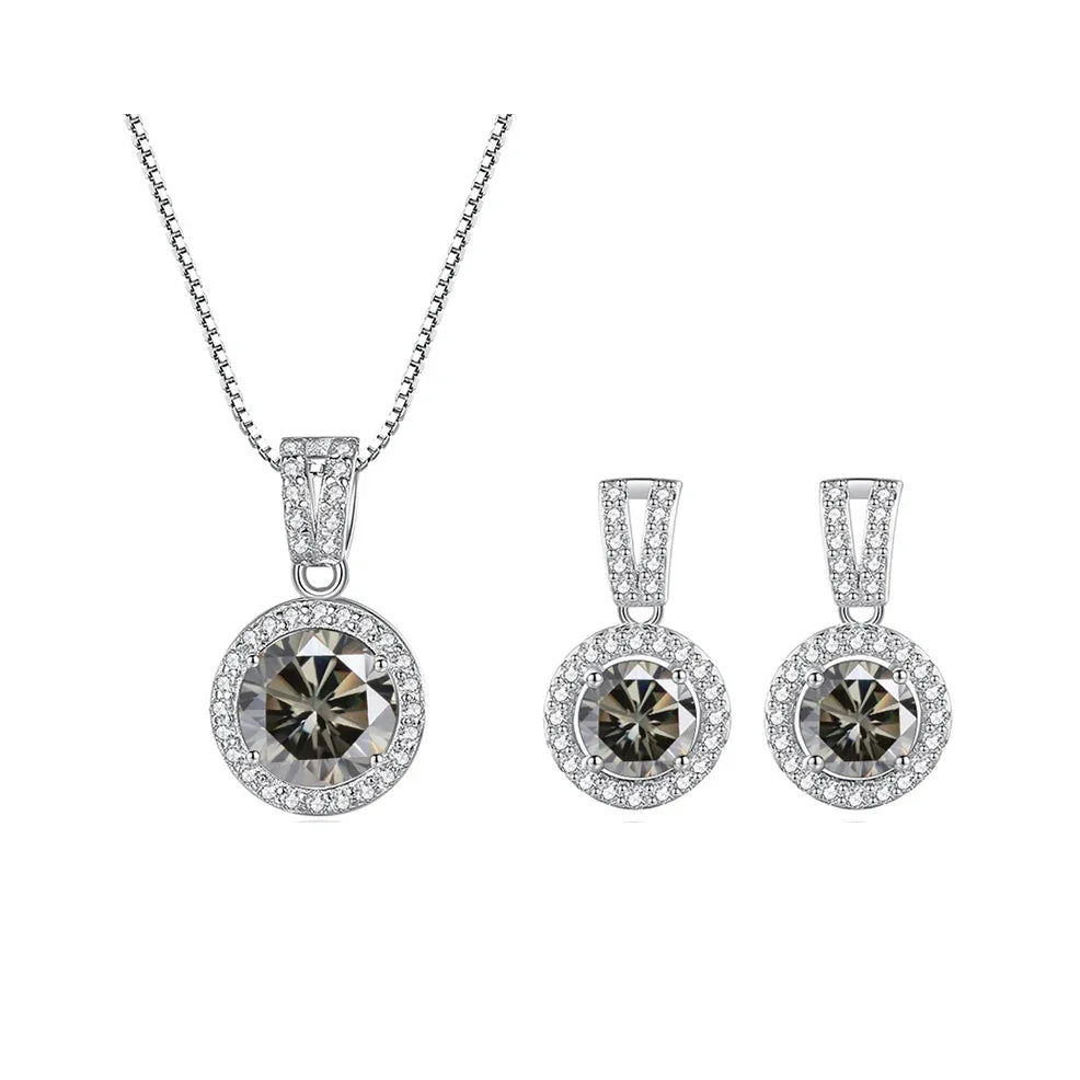Colored Halo Moissanite Necklace & Drop Earrings Set in Silver