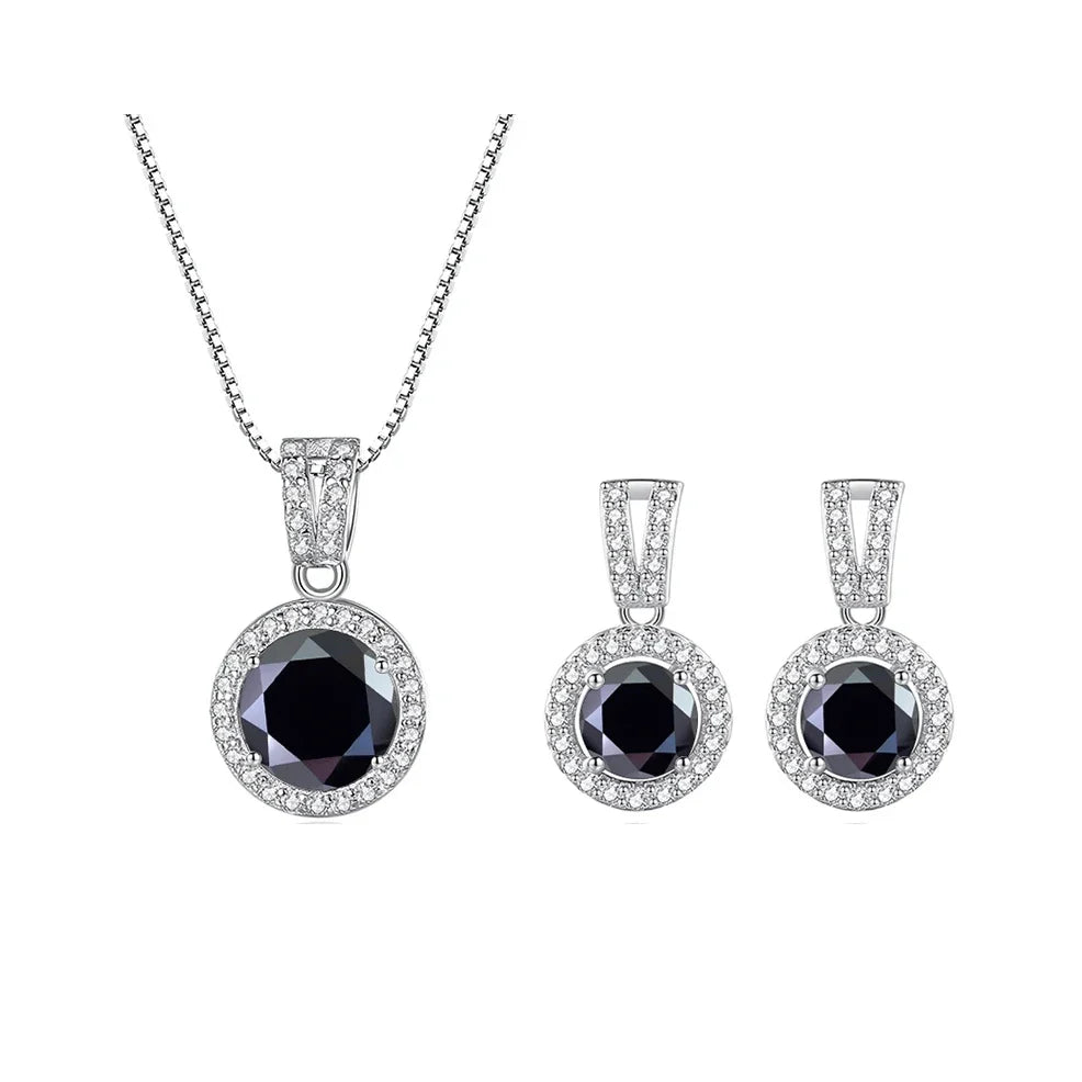 Colored Halo Moissanite Necklace & Drop Earrings Set in Silver