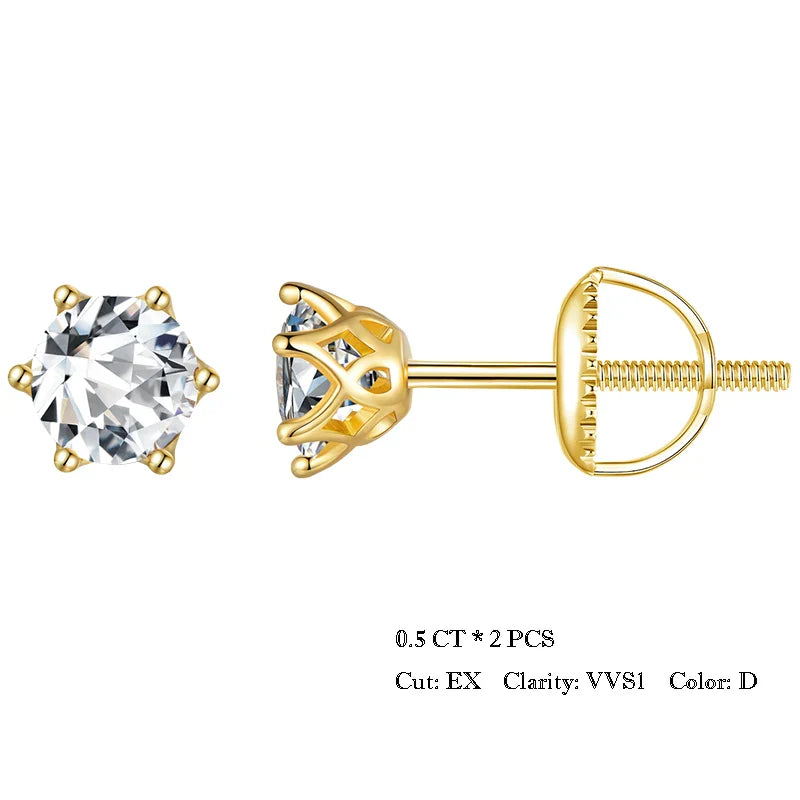 2Ct Moissanite Round Stud Earrings VVS1 D Color S925 Sterling Silver Screw Back
