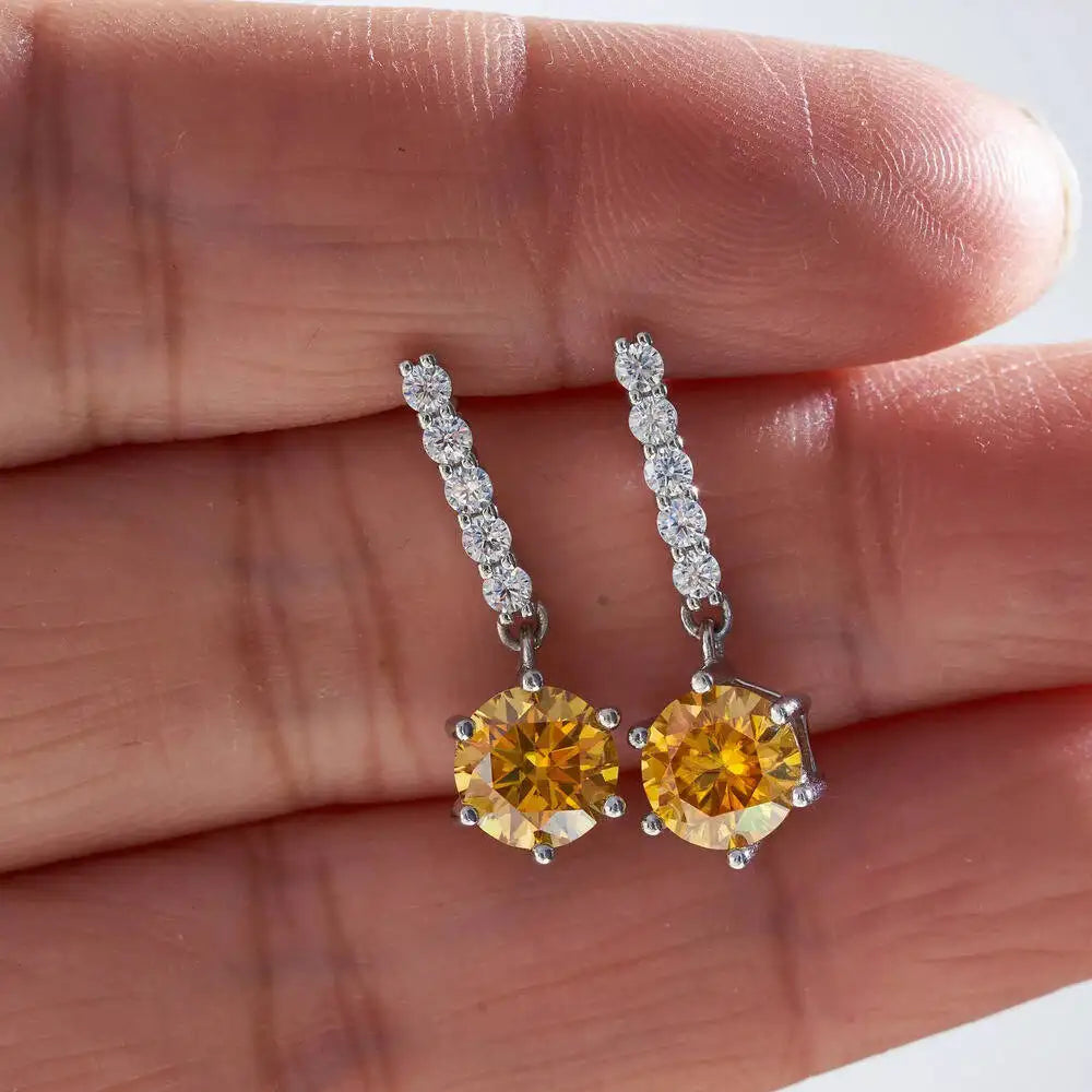 2ct Moissanite Drop Earrings 925 Sterling Silver Royal Blue Gold Accent