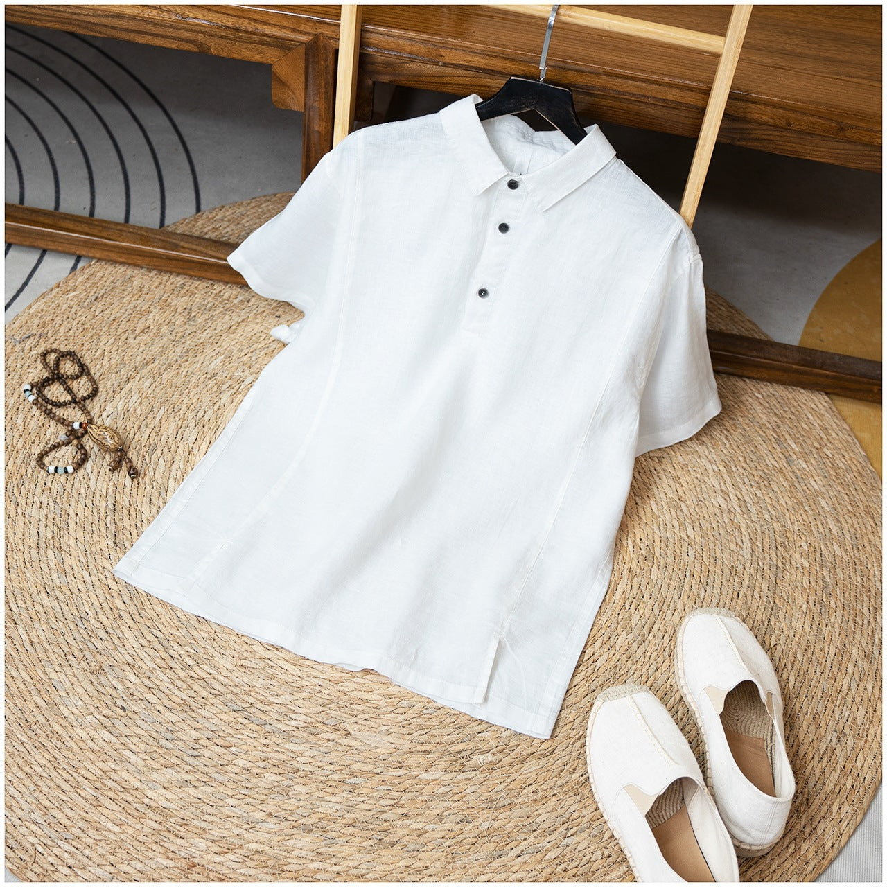 Mens Breathable Linen Short-sleeve Shirt