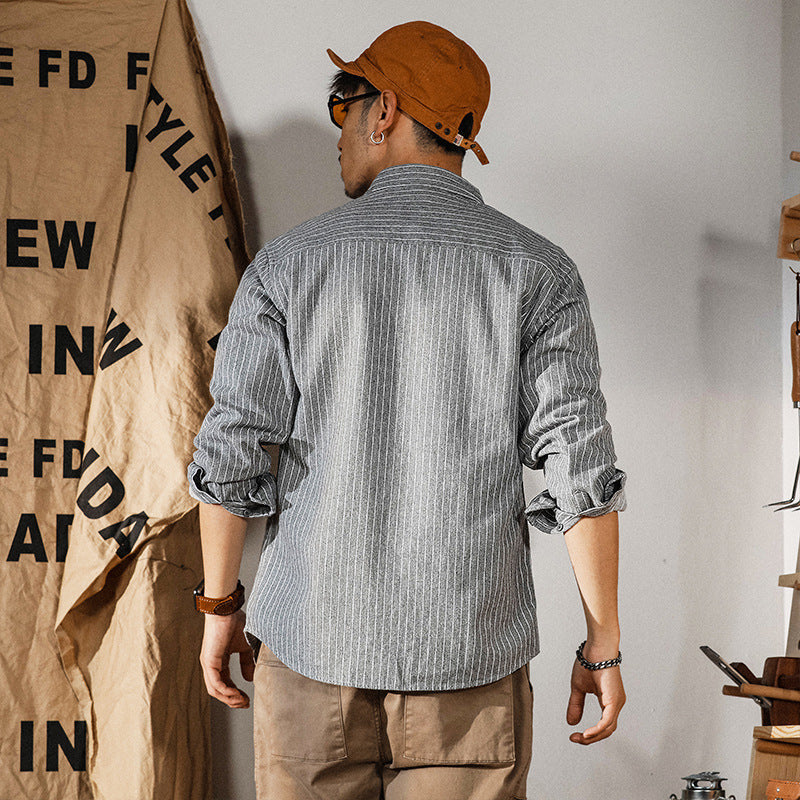 Casual Edgy-chic Vertical-striped Artistic Shirt
