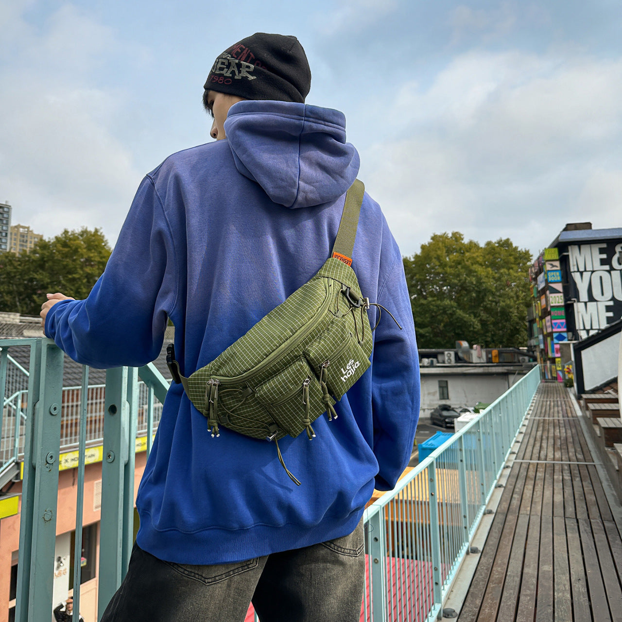 Workwear-style Outdoor Hiking Waist Bag, Lightweight Chest Pack For Men