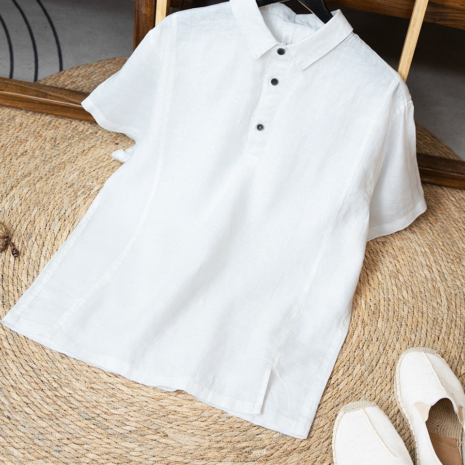 Mens Breathable Linen Short-sleeve Shirt