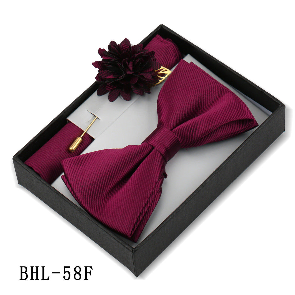 Mens Bow Tie, Pocket Square, And Brooch Gift Set